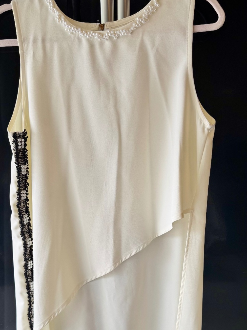 Off White Asymetrical Pearl Embellished Top